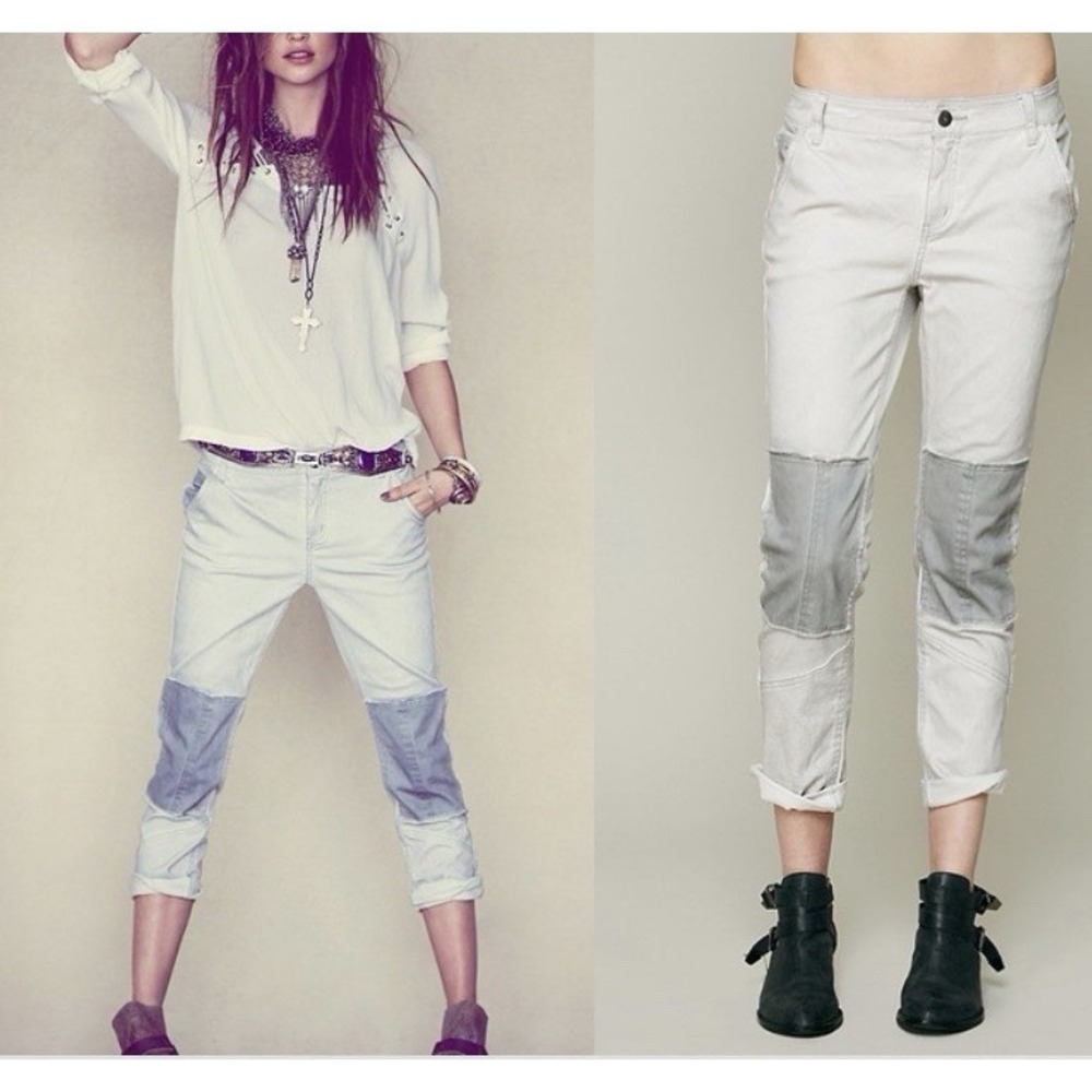 Free People Jeans Women's 10 Patchwork Skinny Ankle Zipper Boho Streetwear Pants